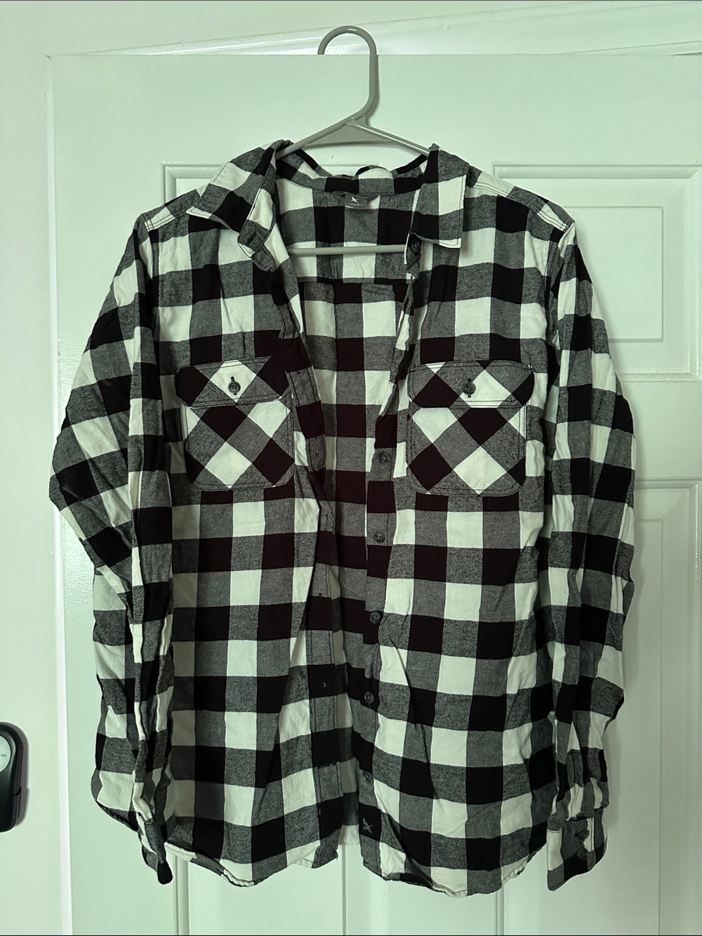 Eddie Bauer Black and White Buffalo Plaid Flannel Shirt